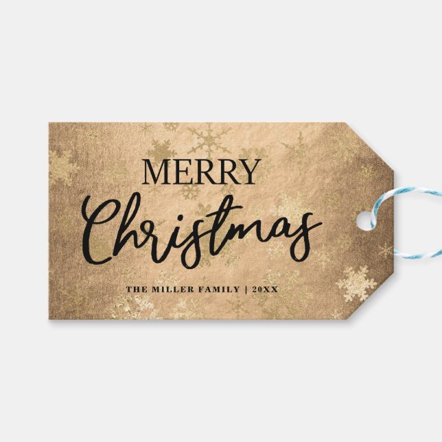 Étiquettes-cadeau Élégant or Joyeux Noël Snowflake Motif (Devant (Horizontal))