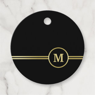 Étiquettes Cadeau Élégant or Monogramme personnalisé sur noir