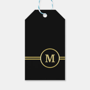 Étiquettes-cadeau Élégant or Monogramme personnalisé sur noir