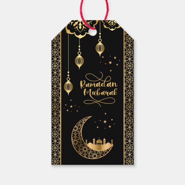 Étiquettes-cadeau Elégant or Motifs islamiques Ramadan Moubarak (Devant)
