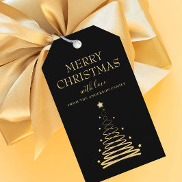 Étiquettes-cadeau Elégant or Noir Arbre de Noël personnalisé
