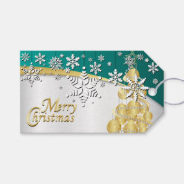Étiquettes-cadeau Elégant or, Turquoise et blanc Noël