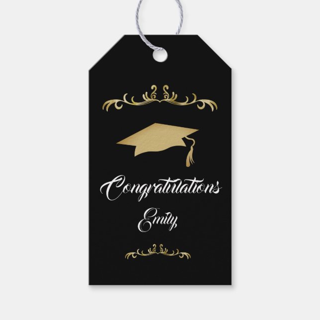 Étiquettes-cadeau Elégant Ornament Or Félicitations Diplômé (Devant)