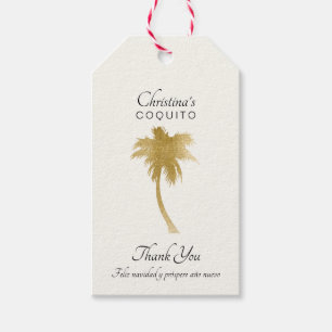 Étiquettes-cadeau Elégant palmier Goldtone Merci Coquito
