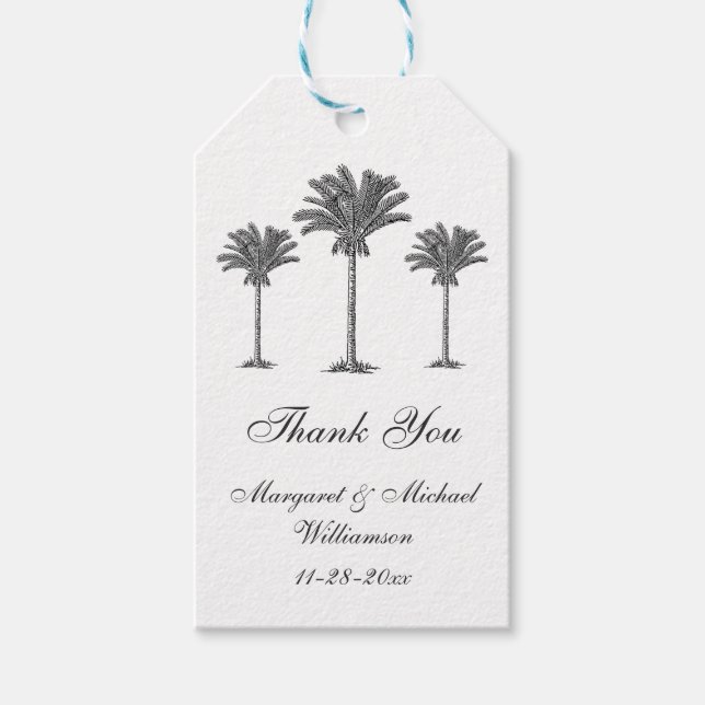 Étiquettes-cadeau Elégant Palmier Tropical Mariage Favoriser Merci (Devant)