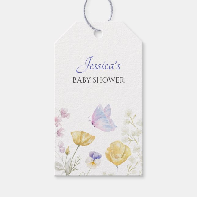 Étiquettes-cadeau Élégant papillon floral sauvage (Devant)