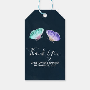 Étiquettes-cadeau Élégant Papillons Aquarelle Vert & Violet