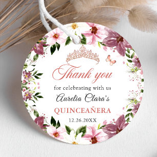Étiquettes Cadeau Élégant papillons floraux Quinceañera Favoriser Ta