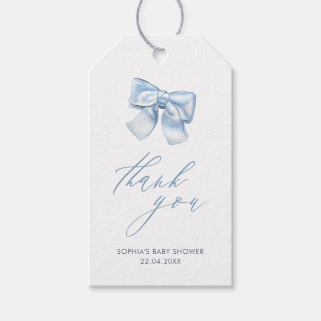 Étiquettes-cadeau Elégant Pastel Blue Coquette Bow Merci (Devant)