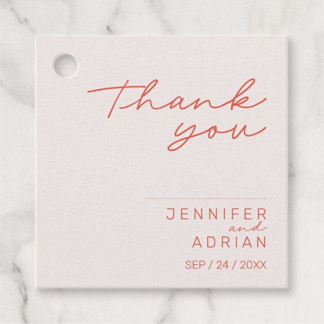 Étiquettes Cadeau Élégant Pastel Minimal Merci Mariage (Devant)