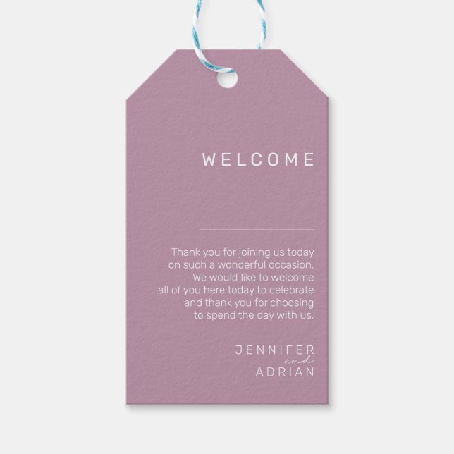 Étiquettes-cadeau Élégant Pastel Minimal Violet Mariage Bienvenue Ca (Devant)