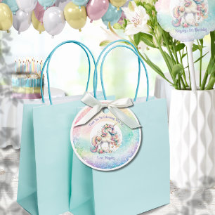 Étiquettes Cadeau Elégant Pastel Rainbow Unicorn Merci