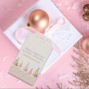 Étiquettes-cadeau Élégant Pine Rose Or Arbre Joyeux Noël