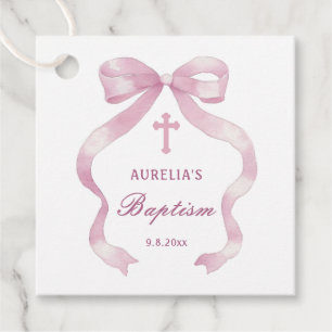 Étiquettes Cadeau Élégant Pink Bow Baptism Favoriser Tags