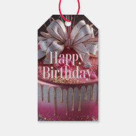 Étiquettes-cadeau Elegant Pink & Gold Birthday Cake Design