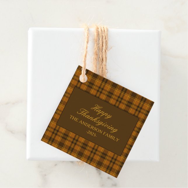 Étiquettes Cadeau Elegant Plaid Thanksgiving Classic Custom Favor (En situation)