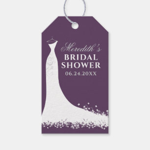 Étiquettes-cadeau Elegant Plum Silver Wedding Gown Bridal Shower