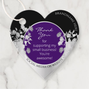 Étiquettes Cadeau Élégant produit à effet floral pourpre et argent