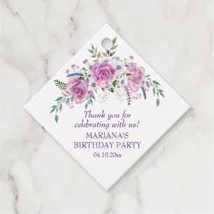 Étiquettes Cadeau Élégant Purple Floral Anniversaire Fête Favoriser 