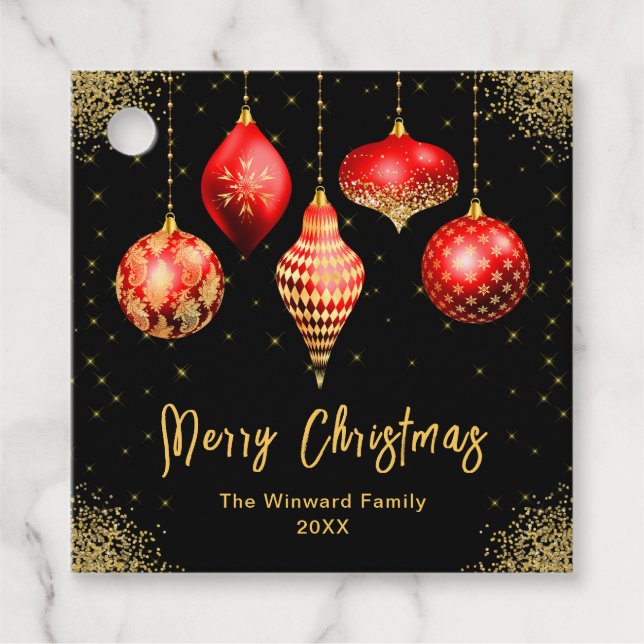 Étiquettes Cadeau Elegant Red and Gold Ornament Christmas (Devant)