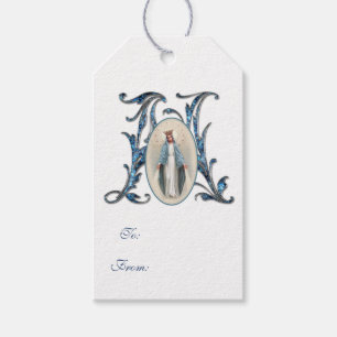 Étiquettes-cadeau Elégant Religieux Vierge Marie Bleu Catholique Cad
