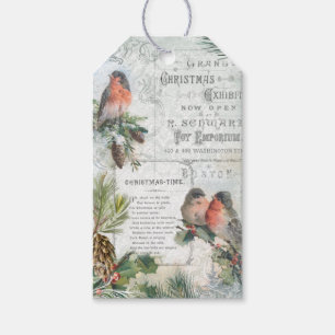 Étiquettes-cadeau Elégant Robins de Noël Vintage hiver Ephémère