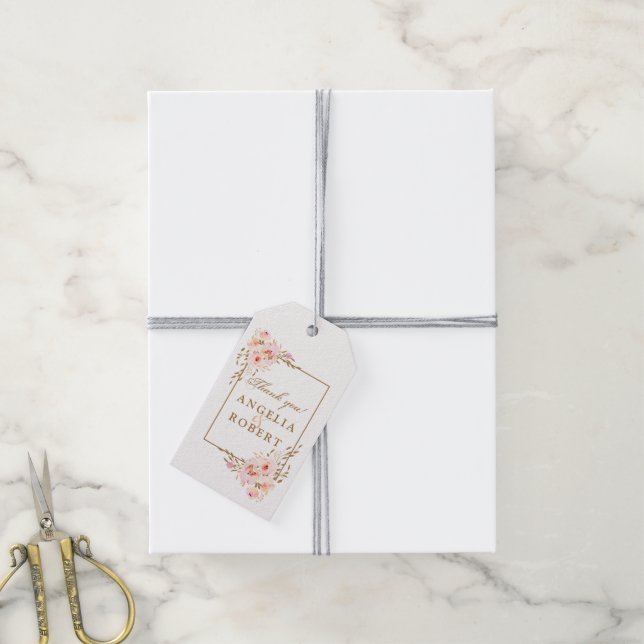 Étiquettes-cadeau Elégant romantique Aquarelle rose Blush Roses or (Avec de la ficelle)