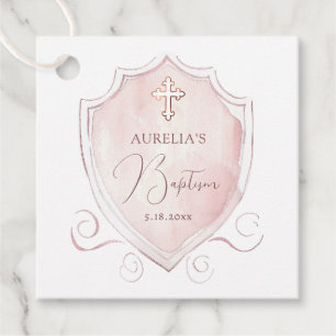 Étiquettes Cadeau Élégant rose Aquarelle Crest Baptême