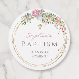 Étiquettes Cadeau Elégant rose Aquarelle Floral Girl Baptism