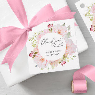 Étiquettes Cadeau Élégant rose, bleu et Rose Mariage or Floral