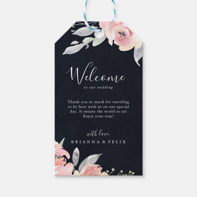 Étiquettes-cadeau Élégant rose Blush Floral Mariage Bienvenue étique (Devant)