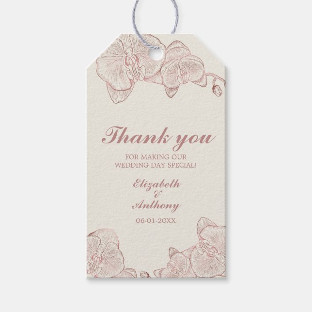 Étiquettes-cadeau Élégant Rose Dusty Mariage d'orchidée botanique (Devant)