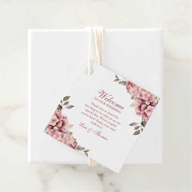 Étiquettes Cadeau Élégant Rose Dusty moderne Hydrangea Mariage (En situation)