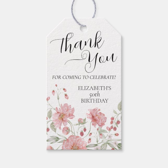 Étiquettes-cadeau Élégant rose floral cinquante Merci d'anniversaire (Devant)