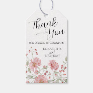 Étiquettes-cadeau Élégant rose floral Quarante-40e anniversaire Merc