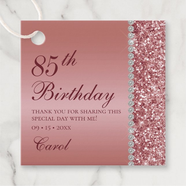 Étiquettes Cadeau Elégant Rose Gold 85e anniversaire Merci (Devant)