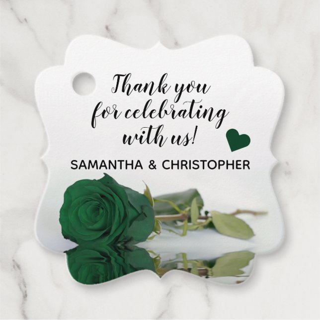 Étiquettes Cadeau Élégant Rose Mariage émeraude vert Merci (Devant)