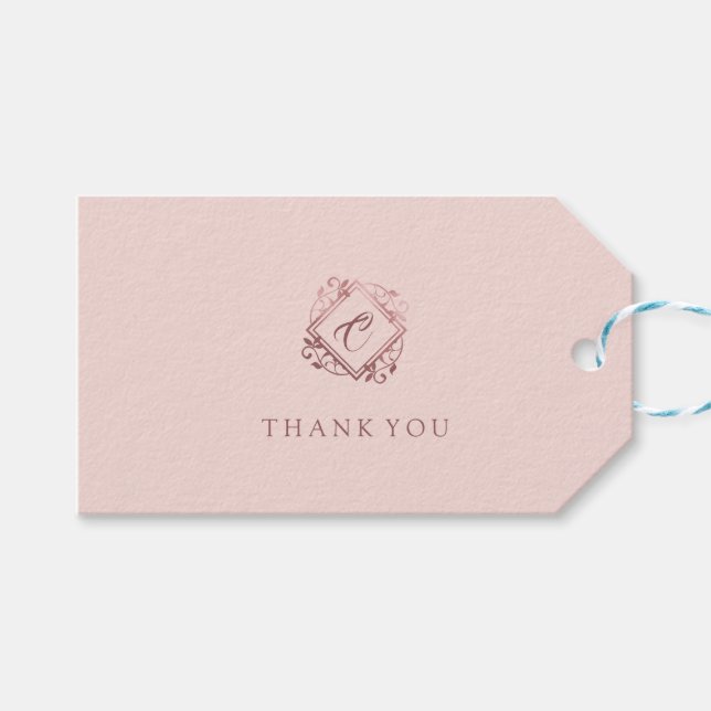 Étiquettes-cadeau Élégant Rose moderne or rose Monogramme Merci (Devant (Horizontal))