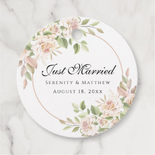 Étiquettes Cadeau Élégant Rose Rose Floral Juste Marié Mariage