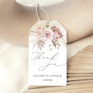 Étiquettes-cadeau Élégant Rose rose pâle et poussiéreux Merci floral