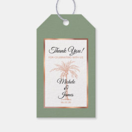 Étiquettes-cadeau Elégant Rose Vert Sage Gold Palm Tree Mariage