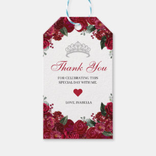 Étiquettes-cadeau Élégant rouge et argent Merci floral Favor balise