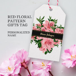 Étiquettes-cadeau Élégant Rouge Floral Personnalisé Nom et logo de l