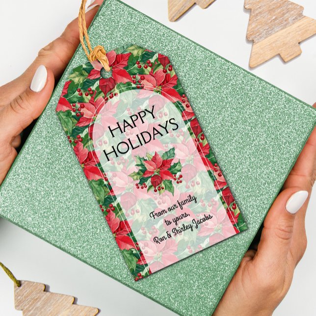 Étiquettes-cadeau Élégant Rouge Poinsettias Noël (Elegant Red Poinsettias Christmas Happy Holiday Gift Tags)