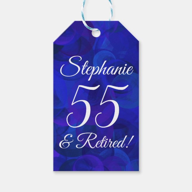 Étiquettes-cadeau Elégant Royal Blue 55 et retraite à la retraite (Devant)