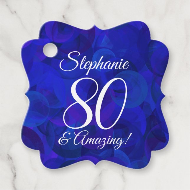 Étiquettes Cadeau Elégant Royal Blue 80 et fête d'anniversaire Extra (Devant)