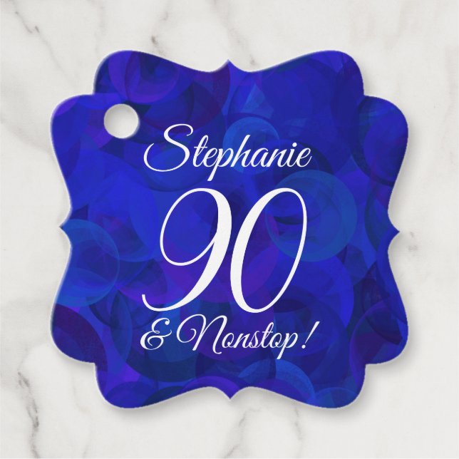 Étiquettes Cadeau Elégant Royal Blue 90 et fête d'anniversaire Extra (Devant)