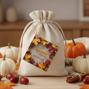 Étiquettes Cadeau Elégant Rustique Autumn Wreath Thanksgiving Holida