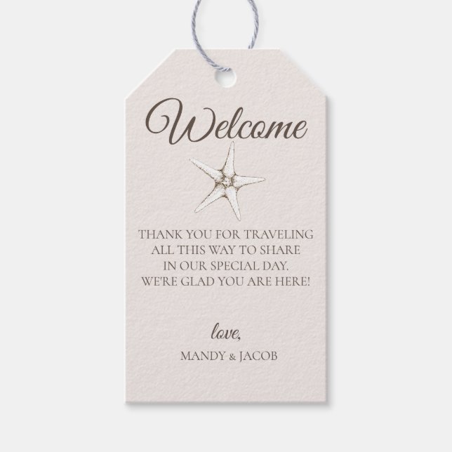 Étiquettes-cadeau Élégant sac de bienvenue Mariage Starfish (Devant)