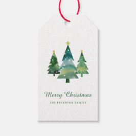 Étiquettes-cadeau Élégant Script Aquarelle Arbres de Noël